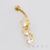 TEAR DROP DANGLE BEZEL CZ CAT BELLY NAVEL RING 316L SURGICAL STEEL